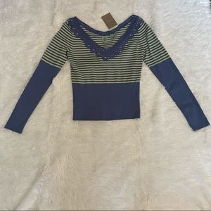 NWT Anthropologie Stripped Long Sleeve Sweater with Crochet Neck Line!
